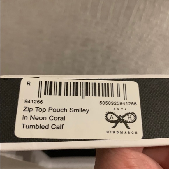 Anya Hindmarch Smiley  Neon Coral Leather Wristlet - Picture 4 of 8